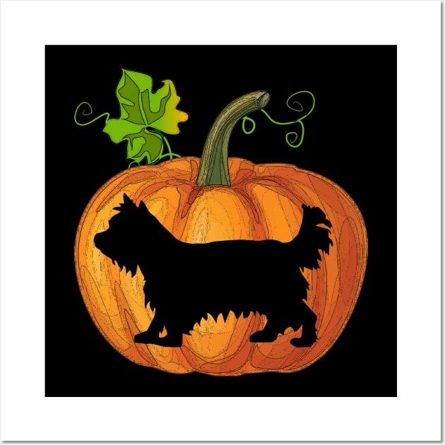 Yorkie in pumpkin Wall Art by Flavie Kertzmann